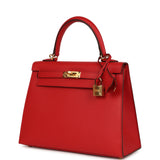 Hermes Kelly Sellier 25 Rouge Radieux Epsom Gold Hardware