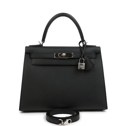 Pre-owned Hermes Kelly Sellier 28 Black Epsom Palladium Hardware