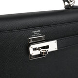 Pre-owned Hermes Kelly Sellier 28 Black Epsom Palladium Hardware