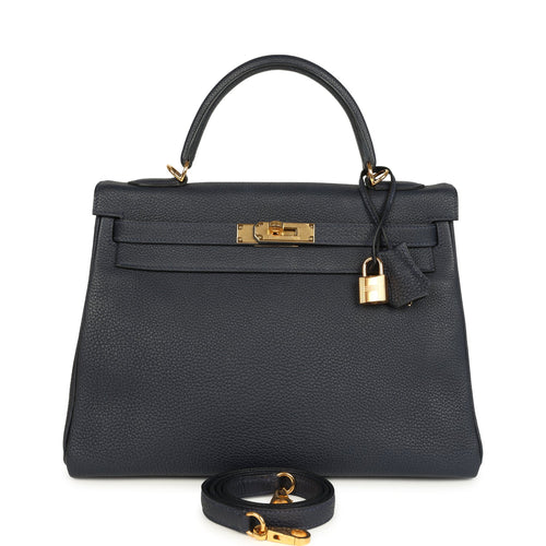 Pre-owned Hermes Kelly Retourne 32 Bleu Nuit Togo Gold Hardware