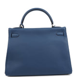 Hermes Kelly Retourne 32 Bleu Tie Clemence Palladium Hardware