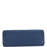 Hermes Kelly Retourne 32 Bleu Tie Clemence Palladium Hardware