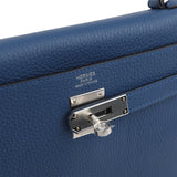 Hermes Kelly Retourne 32 Bleu Tie Clemence Palladium Hardware