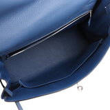 Hermes Kelly Retourne 32 Bleu Tie Clemence Palladium Hardware