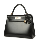 Vintage Hermes Kelly Sellier 28 Black Box Gold Hardware