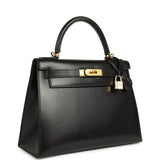 Vintage Hermes Kelly Sellier 28 Black Box Gold Hardware