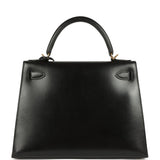 Vintage Hermes Kelly Sellier 28 Black Box Gold Hardware