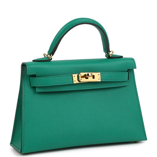 Pre-owned Hermes Kelly Sellier 20 Vert Jade Epsom Gold Hardware