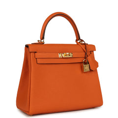 Hermes Special Order (HSS) Kelly Retourne 25 Orange Verso Togo Gold Hardware
