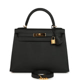 Pre-owned Hermes Kelly Sellier 28 Black Epsom Gold Hardware