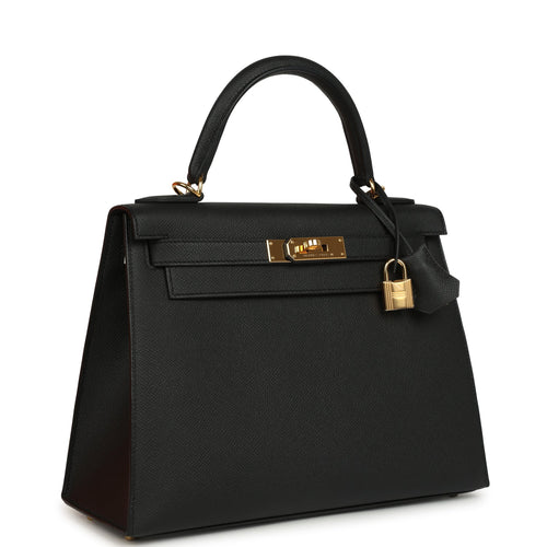 Pre-owned Hermes Kelly Sellier 28 Black Epsom Gold Hardware