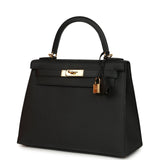 Pre-owned Hermes Kelly Sellier 28 Black Epsom Gold Hardware
