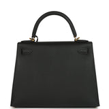 Pre-owned Hermes Kelly Sellier 28 Black Epsom Gold Hardware
