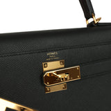 Pre-owned Hermes Kelly Sellier 28 Black Epsom Gold Hardware