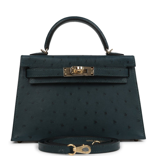 Hermes Special Order (HSS) Kelly Sellier 20 Vert Cypres Verso Ostrich Permabrass Hardware