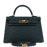 Hermes Special Order (HSS) Kelly Sellier 20 Vert Cypres Verso Ostrich Permabrass Hardware