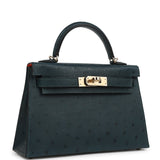 Hermes Special Order (HSS) Kelly Sellier 20 Vert Cypres Verso Ostrich Permabrass Hardware