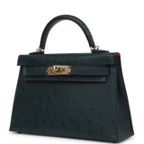 Hermes Special Order (HSS) Kelly Sellier 20 Vert Cypres Verso Ostrich Permabrass Hardware