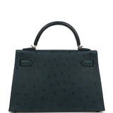 Hermes Special Order (HSS) Kelly Sellier 20 Vert Cypres Verso Ostrich Permabrass Hardware