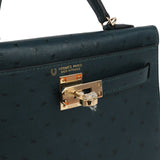 Hermes Special Order (HSS) Kelly Sellier 20 Vert Cypres Verso Ostrich Permabrass Hardware