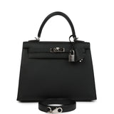 Pre-owned Hermes Kelly Sellier 25 Black Epsom Palladium Hardware