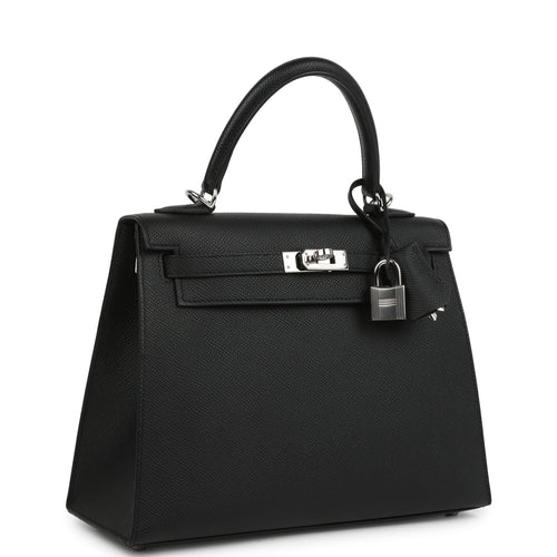 Pre-owned Hermes Kelly Sellier 25 Black Epsom Palladium Hardware
