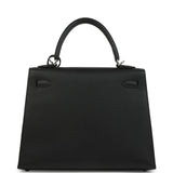 Pre-owned Hermes Kelly Sellier 25 Black Epsom Palladium Hardware