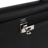 Pre-owned Hermes Kelly Sellier 25 Black Epsom Palladium Hardware