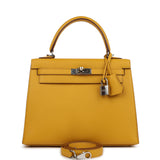 Pre-owned Hermes Kelly Sellier 25 Jaune Ambre Epsom Palladium Hardware