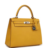 Pre-owned Hermes Kelly Sellier 25 Jaune Ambre Epsom Palladium Hardware