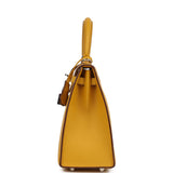 Pre-owned Hermes Kelly Sellier 25 Jaune Ambre Epsom Palladium Hardware