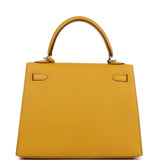 Pre-owned Hermes Kelly Sellier 25 Jaune Ambre Epsom Palladium Hardware