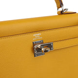 Pre-owned Hermes Kelly Sellier 25 Jaune Ambre Epsom Palladium Hardware