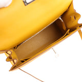 Pre-owned Hermes Kelly Sellier 25 Jaune Ambre Epsom Palladium Hardware