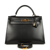 Vintage Hermes Kelly Sellier 32 Black Box Gold Hardware