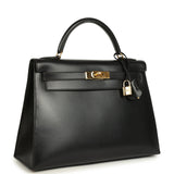Vintage Hermes Kelly Sellier 32 Black Box Gold Hardware