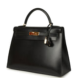 Vintage Hermes Kelly Sellier 32 Black Box Gold Hardware