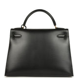 Vintage Hermes Kelly Sellier 32 Black Box Gold Hardware