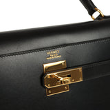 Vintage Hermes Kelly Sellier 32 Black Box Gold Hardware
