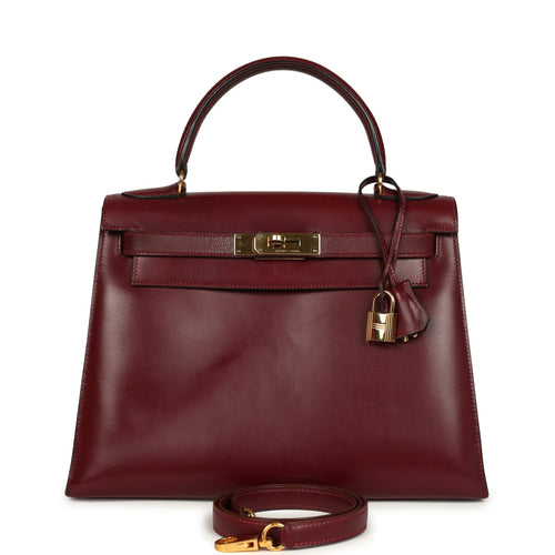 Vintage Hermes Kelly Sellier 28 Rouge H Box Gold Hardware