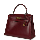 Vintage Hermes Kelly Sellier 28 Rouge H Box Gold Hardware