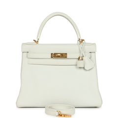 Hermes Kelly Retourne 28 White Clemence Gold Hardware