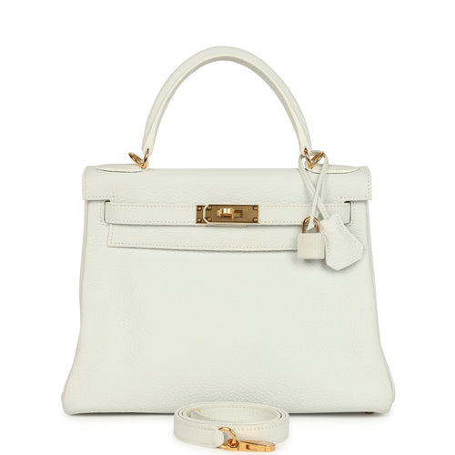 Hermes Kelly Retourne 28 White Clemence Gold Hardware