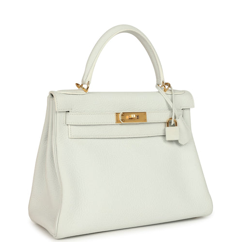 Hermes Kelly Retourne 28 White Clemence Gold Hardware