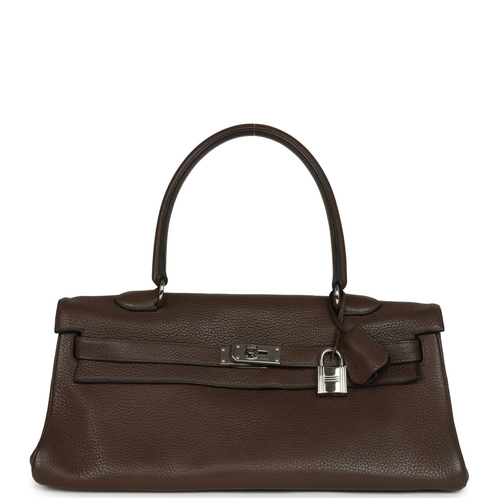 Vintage Hermes Shoulder Kelly 42 JPG Chocolate Clemence Palladium Hard