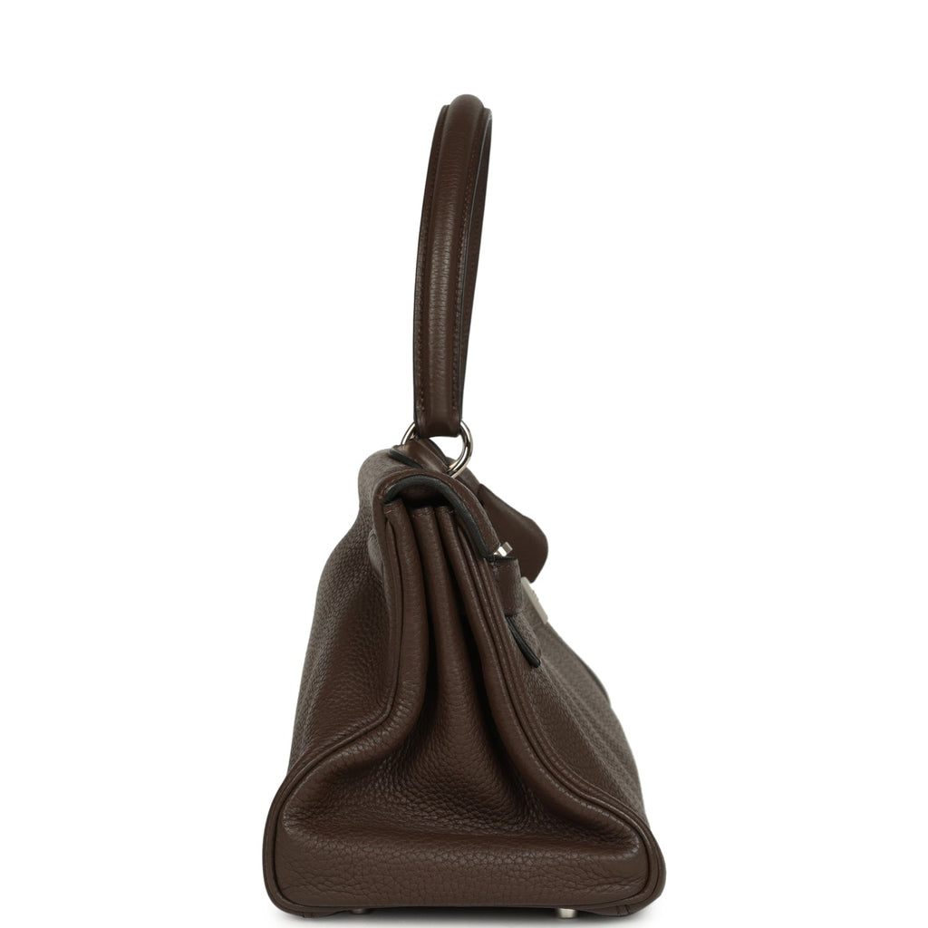 Vintage Hermes Shoulder Kelly 42 JPG Chocolate Clemence Palladium Hard