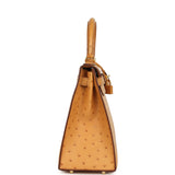 Pre-owned Hermes Kelly Sellier 28 Tabac Camel Ostrich Gold Hardware