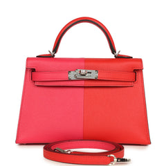 Pre-owned Hermes Casaque Kelly Sellier 20 Rouge de Coeur, Rose Extreme Epsom Palladium Hardware