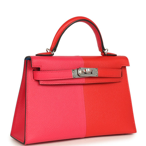 Pre-owned Hermes Casaque Kelly Sellier 20 Rouge de Coeur and Rose Extreme Epsom Palladium Hardware