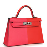 Pre-owned Hermes Casaque Kelly Sellier 20 Rouge de Coeur and Rose Extreme Epsom Palladium Hardware